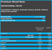 Load image into Gallery viewer, Premium Mixed Nuts - Roated & Salted Nutritional Facts