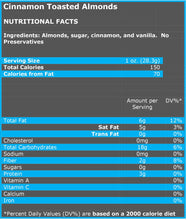 Load image into Gallery viewer, Cinnamon Almonds Nutritional Facts
