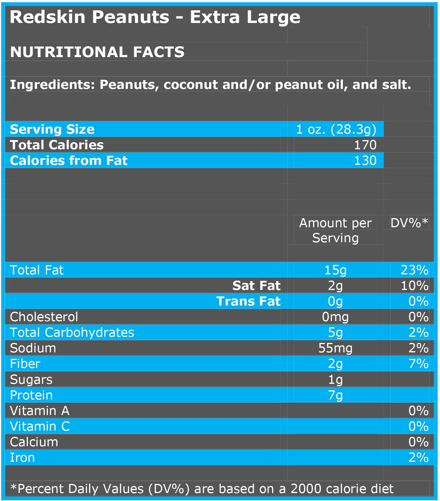 Extra Large Redskin Peanuts Nutritional Facts